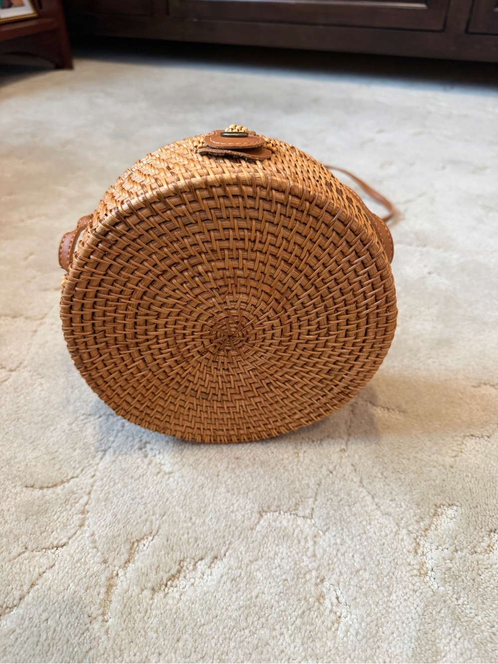 Woven Round Crossbody Bag in Tan